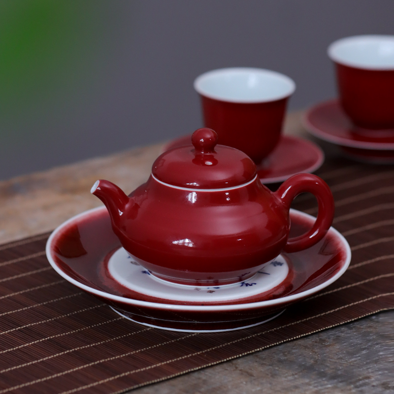 Jingdezhen ceramic ji red pot retainer plate saucer manual hand - made tureen bearing plate kunfu tea appliance fittings of the tea taking