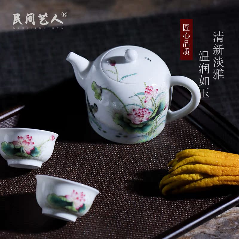 Pure hand - made jingdezhen famille rose porcelain teapot kung fu tea teapot with handle household small single