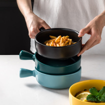 Sok kitchen color single handle ins salad bowl with handle Ceramic baking bowl Oven microwave oven special single handle baking tray