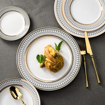 Sok Kitchen light luxury Nordic plate 10 8 6 inch Western steak flat plate Household creative dessert shallow plate dish plate