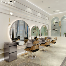 Hair salon round mirror semicircular mirror Simple modern LED hair cut mirror Stainless steel wall-mounted backlit barber shop mirror