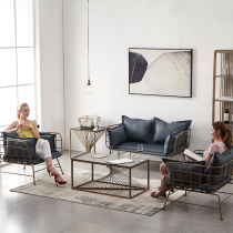 Hair salon waiting chair Nordic Wrought iron simple modern net red leather small sofa Studio fabric sofa chair