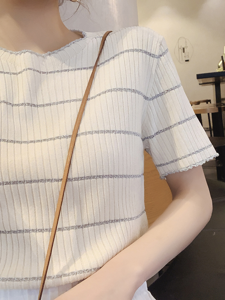 rayé à manches courtes t-shirt femme printemps été 2019 nouvelle marée lâche ultra incendie de la cec de la glace de fils à tricoter de la section mince t-shirt blouse rayé à manches courtes t-shirt femme printemps été 2019 nouvelle marée lâche ultra incendie de la cec de la glace de fils à tricoter de la section mince t-shirt blouse