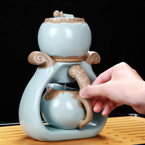 Ru porcelain teapot lazy automatic kung fu tea set household Ru kiln open ceramic stone grinding disc tea maker