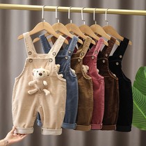 Baby Spring Autumn Single Pants Childrens Suede Back Belt Pants 2021 Spring Dress Male And Female Child Clothing Infant Light Core Suede Trousers