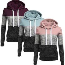 Colorblock long sleeve hooded drawing sweater women