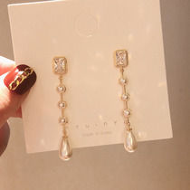 Earrings Female Long Temperament Korea 2021 New Advanced Sense Earrings Summer Long Tassel Pearl Net Red Earrings