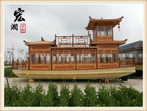 Double-decker electric boat wooden boat Modern Chinese log color boat water high-end restaurant hotel tourist leisure boat
