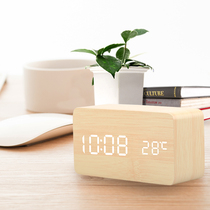 Student creative wooden alarm clock Luminous mute bedroom bedside alarm Intelligent multi-functional personality fashion wooden clock