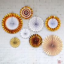 Hot stamping paper fan flower hot stamping paper flower paper fan flower Creative Origami fan set of 8 gold stamping fan