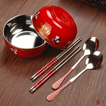 Creative wedding supplies with hand gift stainless steel couple Bowl Spoon chopsticks 6 sets tableware gift box packaging