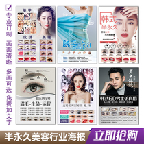 Semi-permanent poster eyebrow eye and lip decoration painting Micro-whole pattern embroidery Beauty salon frameless Korean makeup hanging painting Wall painting