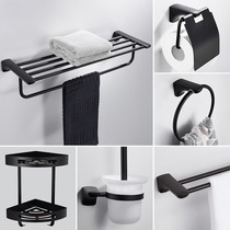 Langs bathroom black bath towel rack stainless steel towel rack toilet wall hanging punch holes