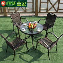 Mojia outdoor rattan table and chairs living-room balcony table and chairs outdoor casual imitation rattan table and table three-five-piece kit
