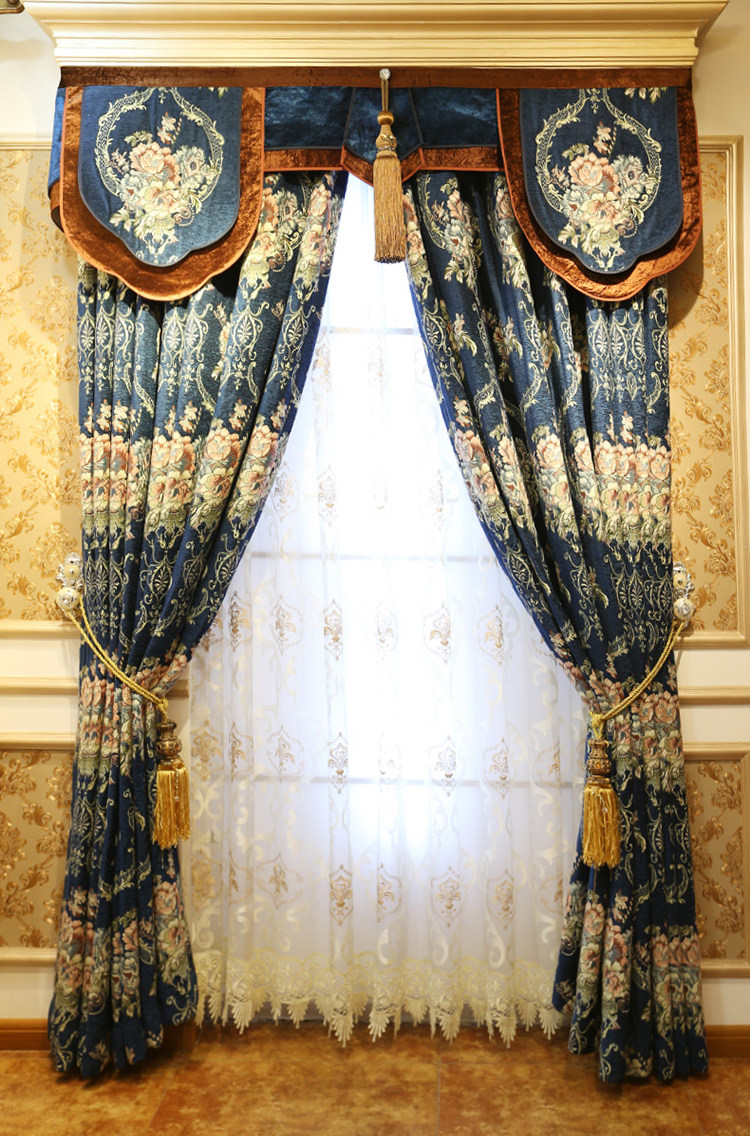 高档奢华欧式定制出口澳洲 雪尼尔面料金丝绣花遮光窗帘客厅卧室