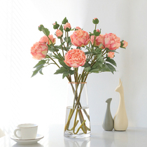 3 Heads Charred Side Peony Flowers Simulation Flowers High Quality Fake Flowers Silk Bouquet Drawing Room Dining Room Table Decoration Flower Furnishing