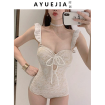 Swimsuit womens 2021 new halter neck one-piece triangle Korean ins wind sexy thin belly bathing hot spring swimming suit