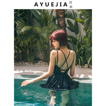 2020 new swimsuit female Korean ins wind one-piece hot spring conservative sexy backless belly cover thin chest gathered