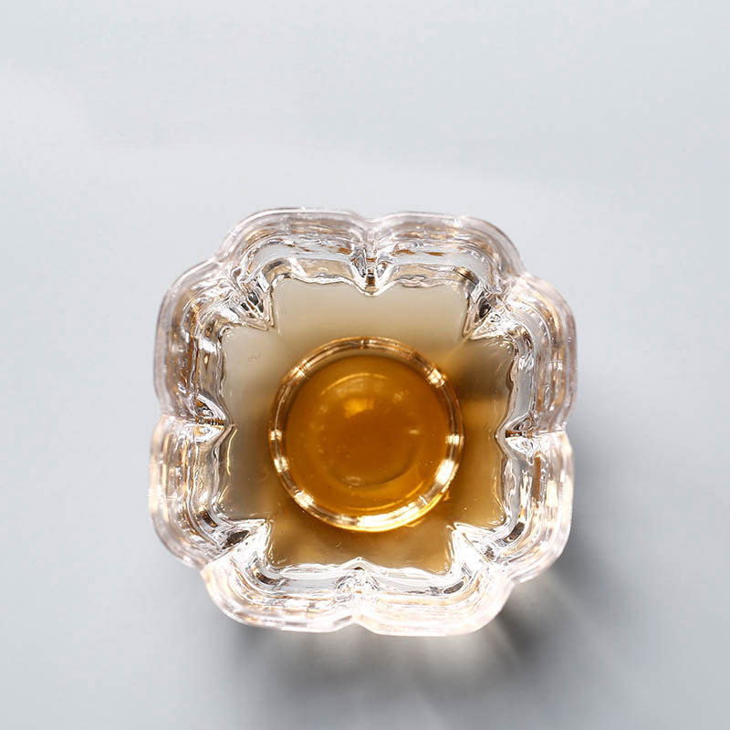 日式东洋佐佐木ス八千代 透明方口金边玻璃杯八角品茗杯小茶杯