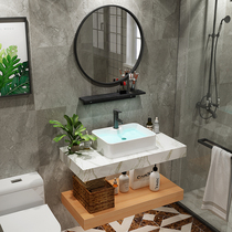 Nordic bathroom cabinet Modern simple washbasin cabinet combination bathroom sink small apartment solid wood bathroom cabinet