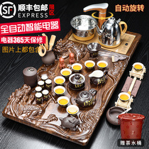 Kung Fu tea set solid wood tea tray household purple sand ceramic set tea cup simple automatic tea ceremony accessories