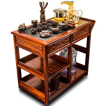 Wujin Stone tea tray solid wood Mobile tea cart rosewood tea table household tea set tea table with glass appliances