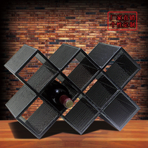 Huaren European-style leather eight-grid red wine rack ornaments wine bottle cabinet Plaid creative home living room solid wood wall hanging