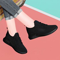 2020 new small black shoes womens autumn all-match Korean version of the trend pure all-black womens shoes casual running sneakers