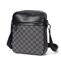 New trendy brand single shoulder bag leather plaid mens backpack vertical bag check pattern small bag ipad bag diagonal bag