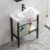 Floor-type washbasin integrated ceramic basin small family type balcony toilet washbasin minimalist stainless steel bracket basin