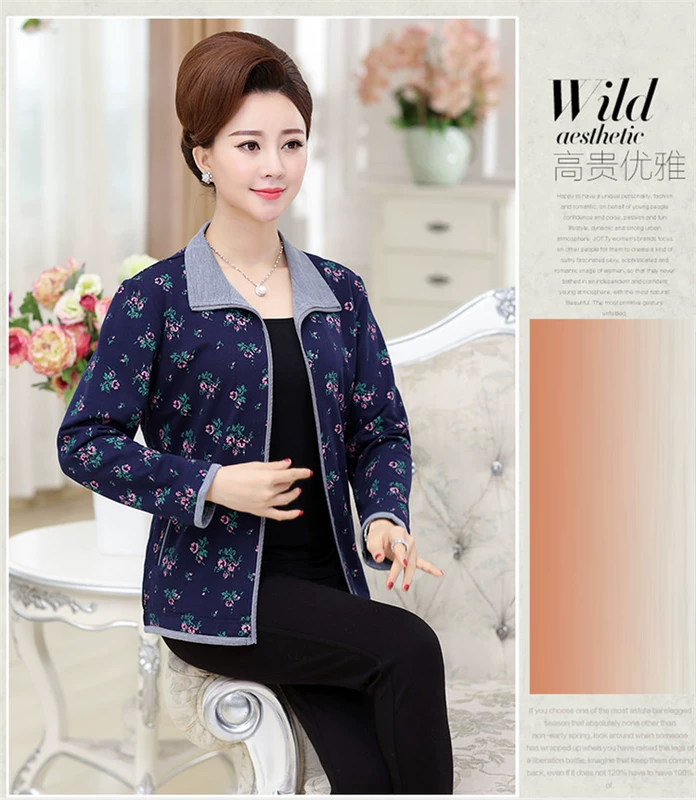 Phụ nữ trung niên và cao tuổi áo khoác cardigan cotton mùa xuân cộng với size mẹ béo mặc áo khoác mùa xuân và mùa thu áo len ngắn giản dị - Áo khoác ngắn