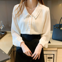 Double Doll Collar Shirt Woman Design Sensation Small Crowd 2022 Spring Autumn New Korean Version 100 Hitch Long Sleeve Snow-spinning Cardigan