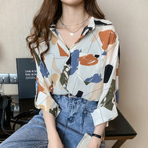 Retro Port Taste Printed Long Sleeve Shirt Woman 2022 Chunqiu New design Sensation Small Crowd of Thin Snow Spinning Blouses