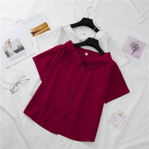 Short sleeve chiffon shirt women 2021 summer new Korean version of the top loose thin doll collar design sense niche