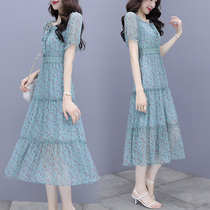 Temperament Chiffon dress womens summer 2021 new waist thin floral skirt Western style fashion cake dress