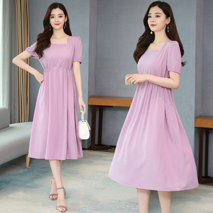 2020 summer new square collar retro waist show thin dress