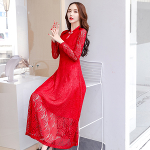 Autumn 2020 new Korean long Style Lace Dress