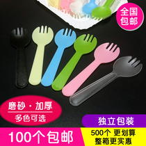 Disposable plastic cake fork spoon One small spoon fork Fruit fork Ice cream dessert spoon fork Independent packaging