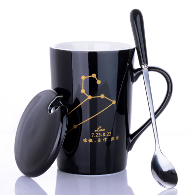 ceramic cup female student korean version drinking cup home male constellation coffee cup mug with lid spoon large capacity