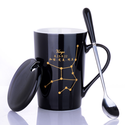 ceramic cup female student korean version drinking cup home male constellation coffee cup mug with lid spoon large capacity