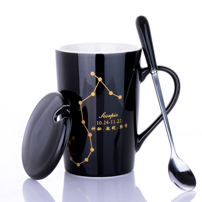 ceramic cup female student korean version drinking cup home male constellation coffee cup mug with lid spoon large capacity
