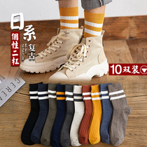 Socks mens mid-tube stockings Mens tide autumn and winter mens sports basketball socks Deodorant Japanese retro striped mens socks