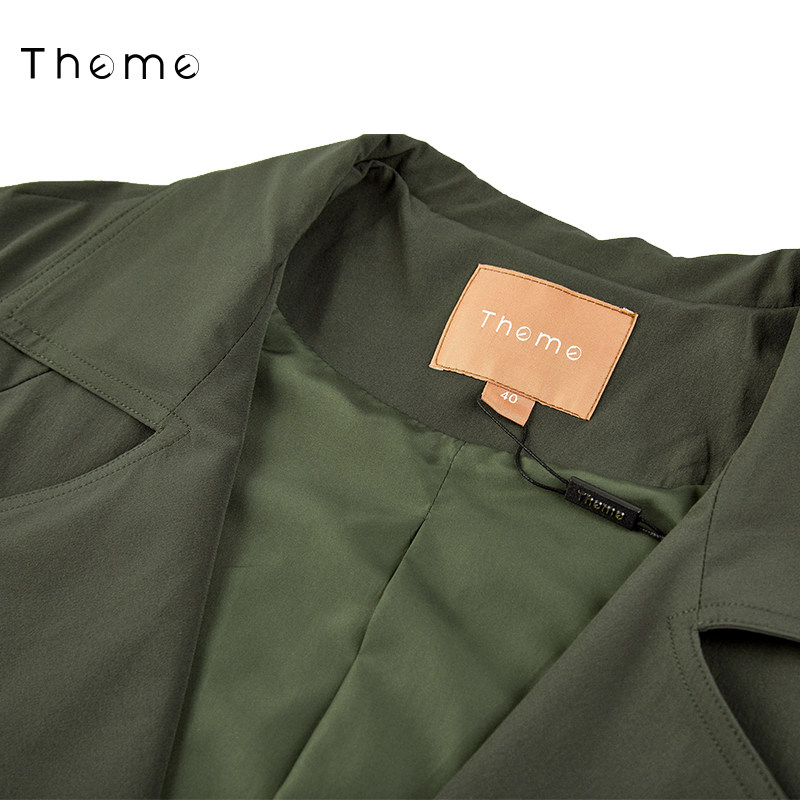 折222网 女装 风衣 > theme外套女2018秋冬新款韩版军绿色休闲收腰中