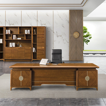 Boss table President Table Solid Wood desk and chair combined new Chinese log boss office desk furniture