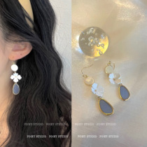 Mori flower earrings niche design sense long earrings advanced temperament round face thin retro French earrings