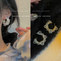 Crystal woven earrings female niche design sense high temperament small earrings exquisite earrings cold wind earrings