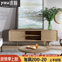 Nordic hardwood rattan choreography small family type creative TV cabinet modern minimalist Nordic solid wood home living room cupboard table