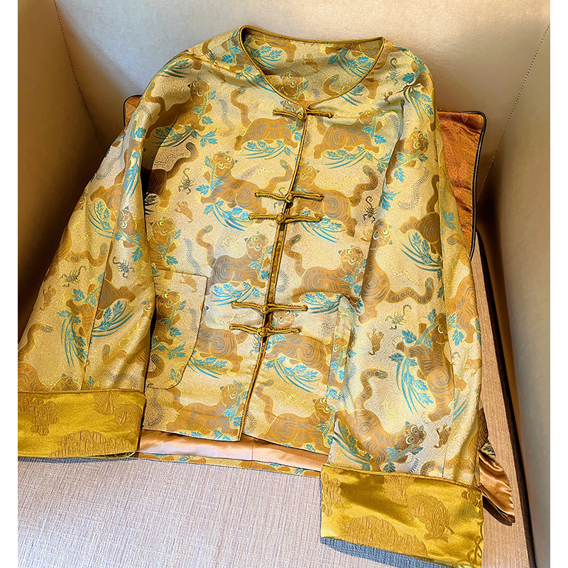 New Chinese Money Little Ping Song Jinghu Town Five Poisonous 100% Mulberry Silk National Wind Weaving Gold Tiger Real Silk Jacket-Taobao