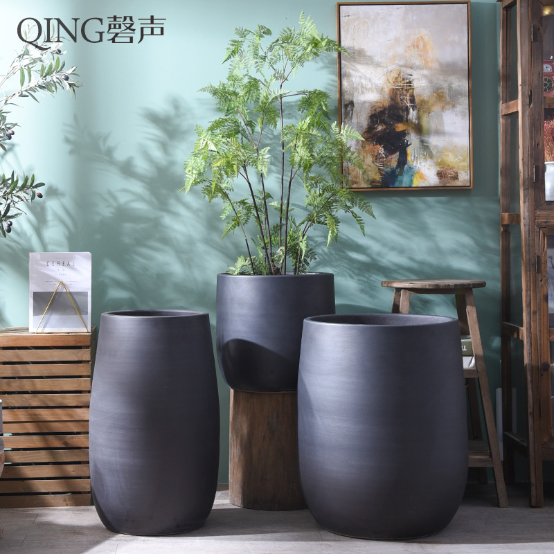 Large ground ceramic coarse pottery vase I and contracted pure black VAT sitting room place decoration home decoration