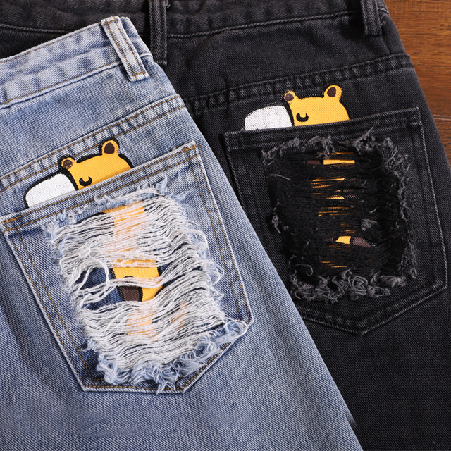Daddy pants female loose straight spring models 2020 new wave of printing waist was thin harem pants Ms. jeans child Daddy pants female loose straight spring models 2020 new wave of printing waist was thin harem pants Ms. jeans child